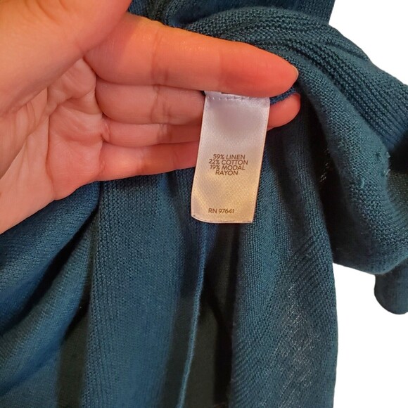 Womens J.Jill Linen Blend Teal Pullover Lightweight Longsleeve Sweater Size M - Picture 6 of 8